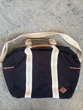 Large Canvas Weekender Bag with Contrast Straps - Black